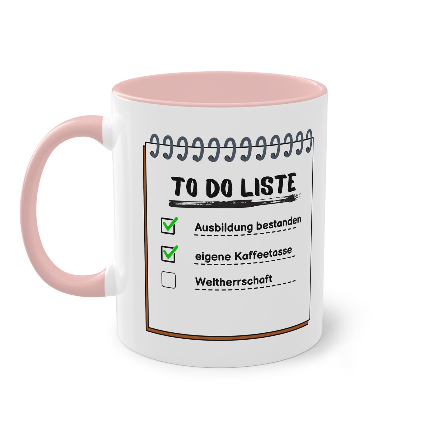 To-Do-Liste Ausbildung bestanden, eigene Kaffeetasse, Weltherrschaft - Zwei-Ton-Tasse