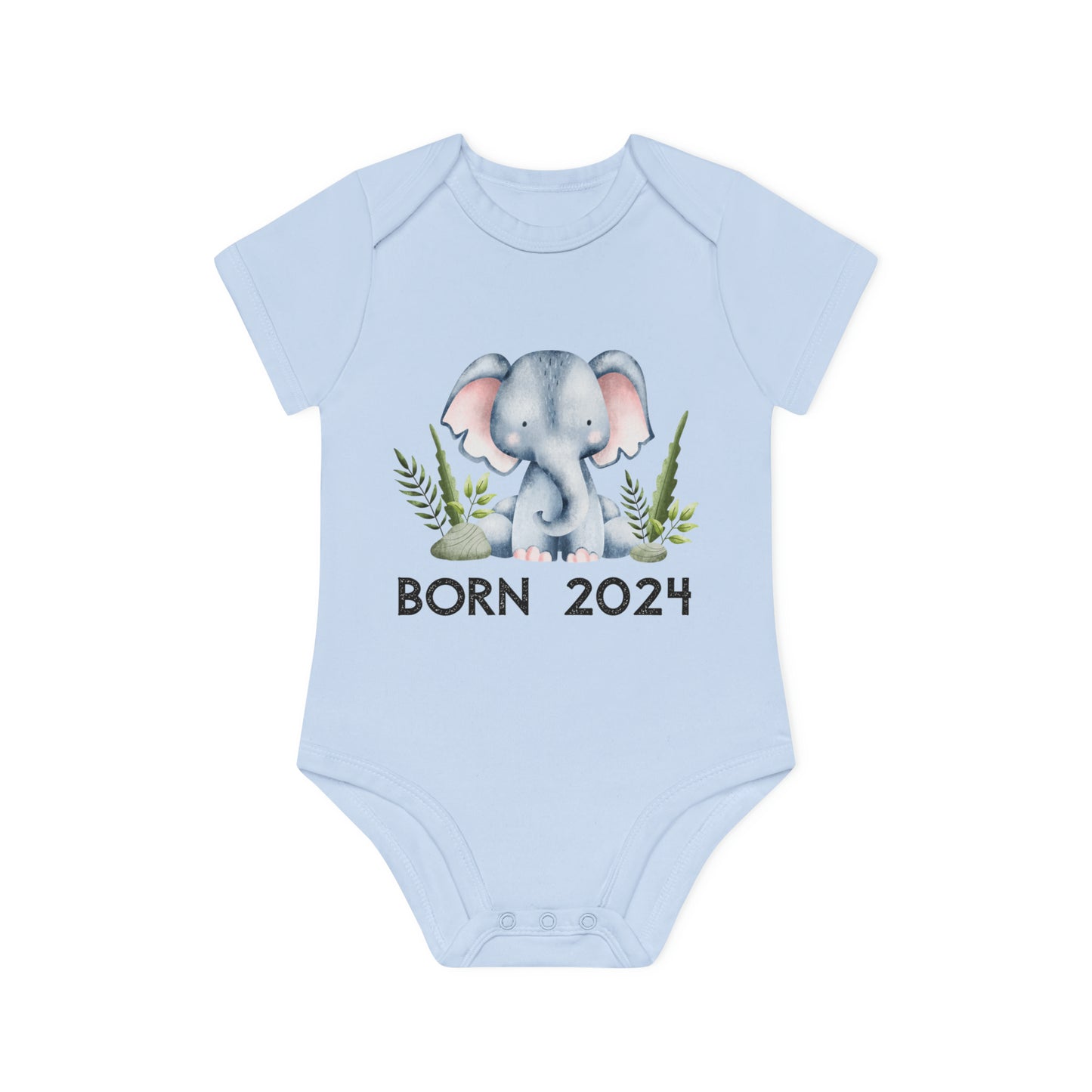 Short-sleeved organic bodysuits - born 2024 (elephant version 1)