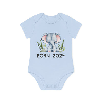 Short-sleeved organic bodysuits - born 2024 (elephant version 1)