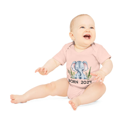 Short-sleeved organic bodysuits - born 2024 (elephant version 1)