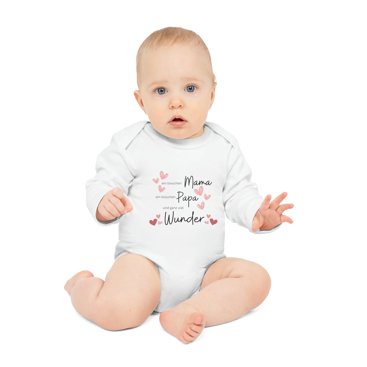 Organic long-sleeved baby romper - a little bit mom, a little bit dad (variant 1)