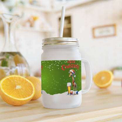 Merry Christmas Giraffe  - Mason Jar