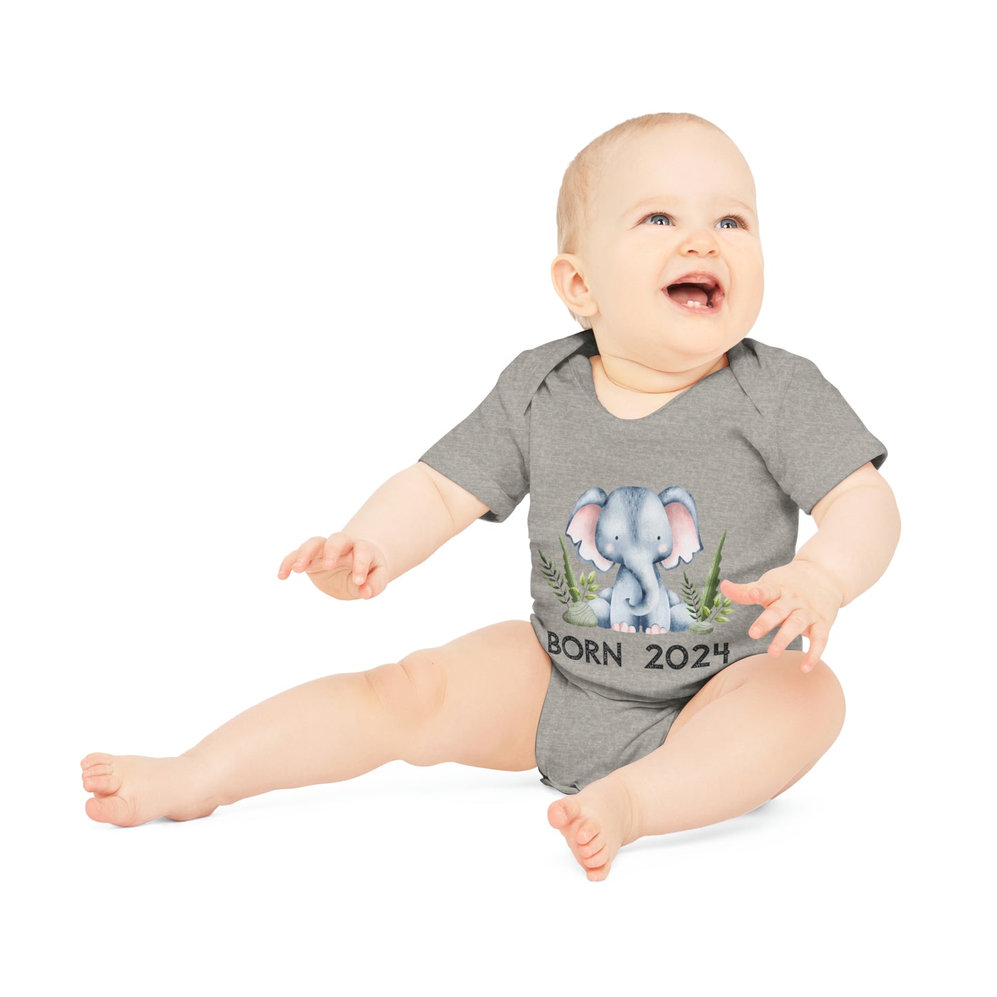 Short-sleeved organic bodysuits - born 2024 (elephant version 1)