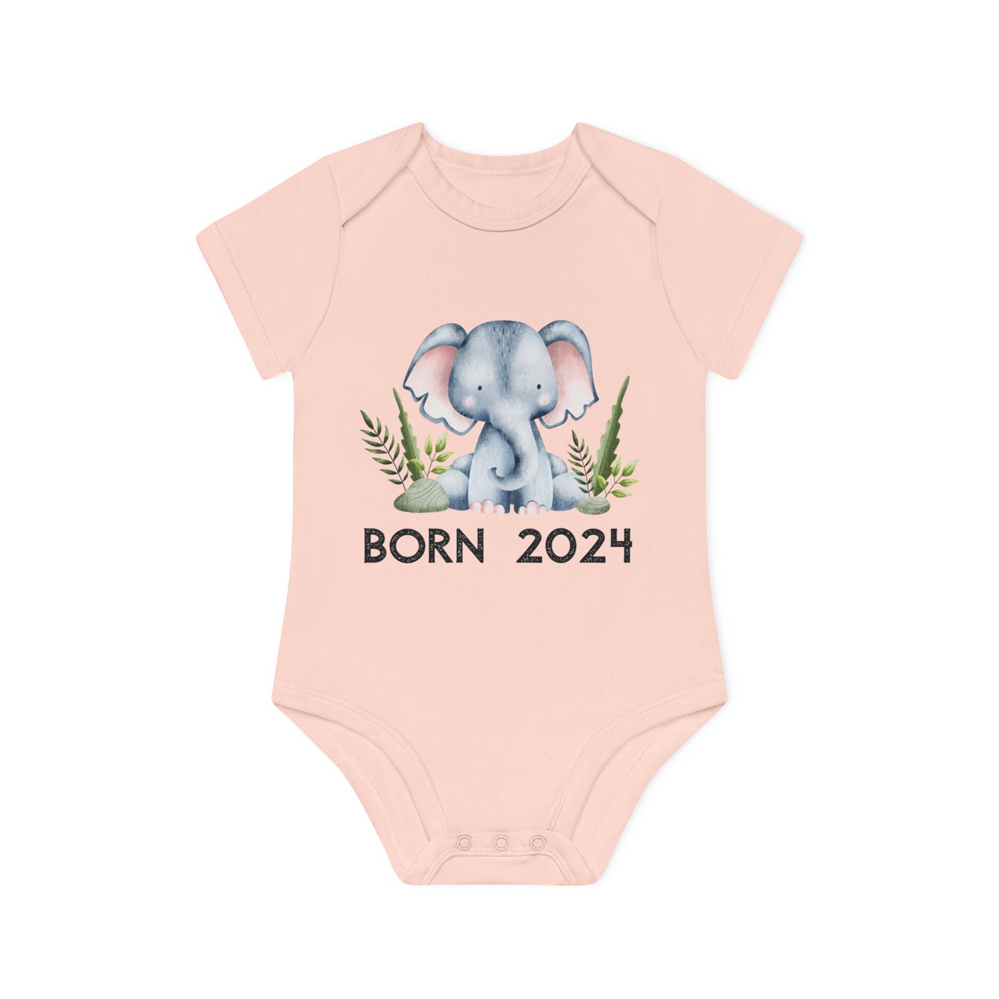 Short-sleeved organic bodysuits - born 2024 (elephant version 1)