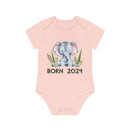 Short-sleeved organic bodysuits - born 2024 (elephant version 1)