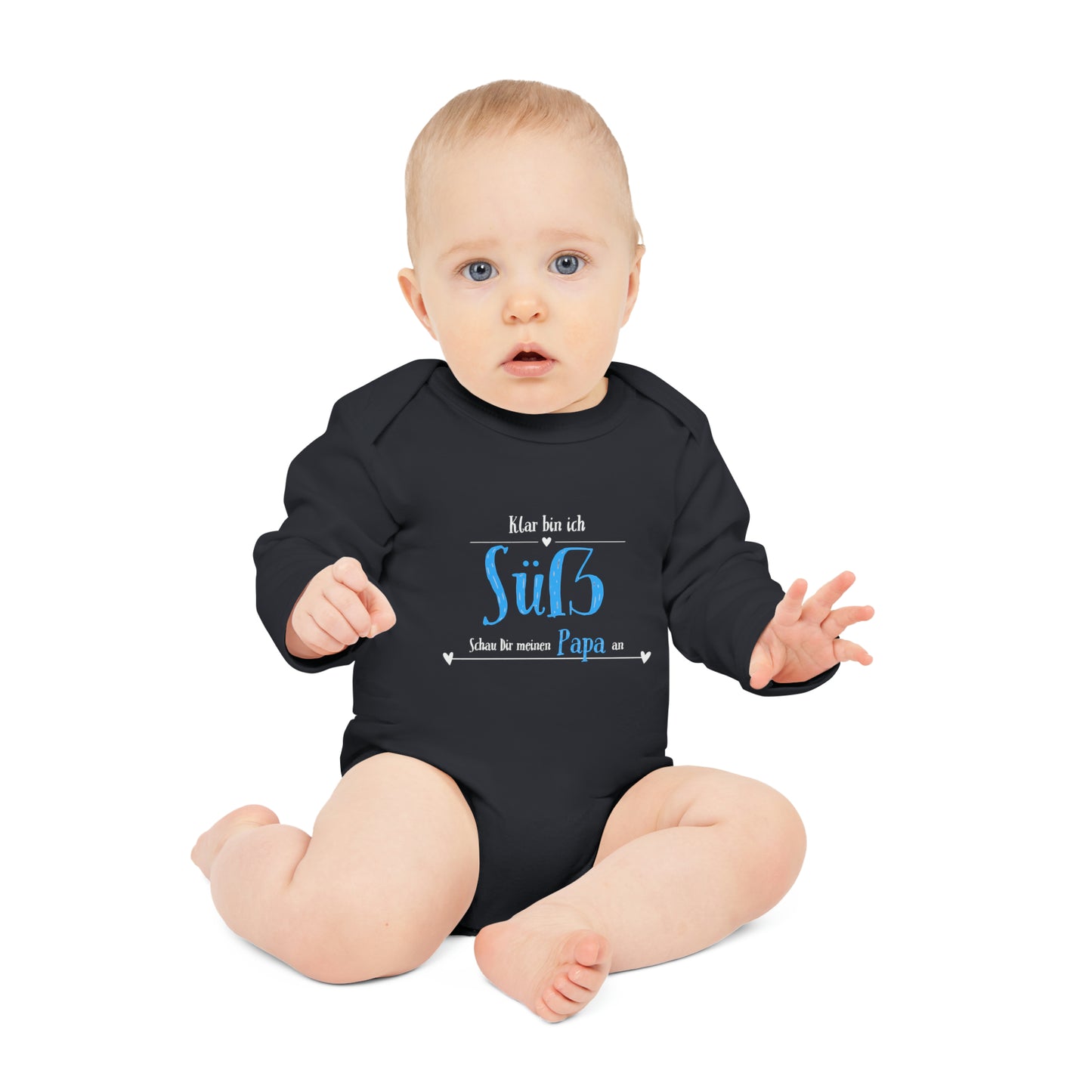 Organic long-sleeved baby romper - of course I'm cute look at my daddy (variant 1)