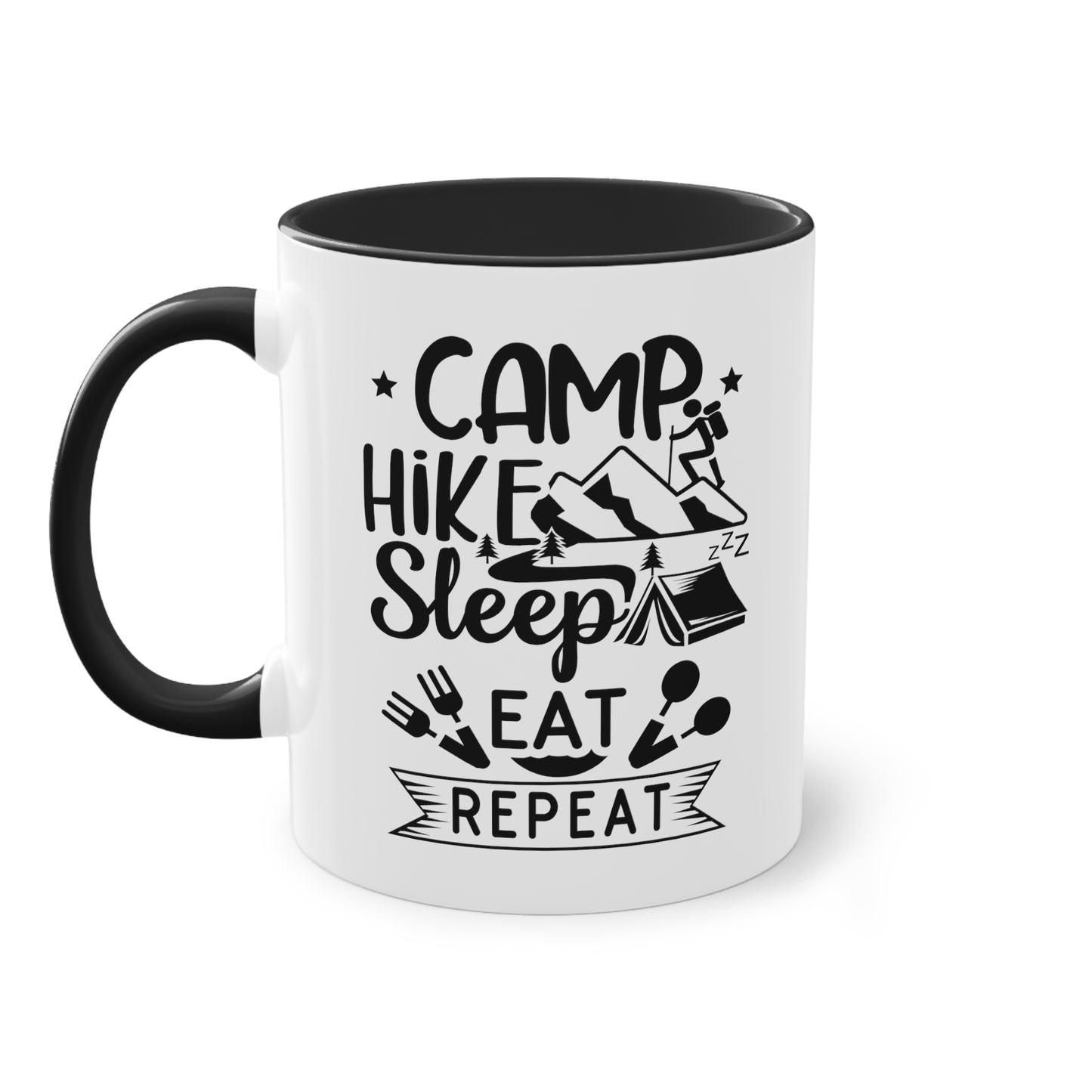 Camp, Hike, Sleep, Eat, Repeat - Zwei-Ton-Kaffeetasse