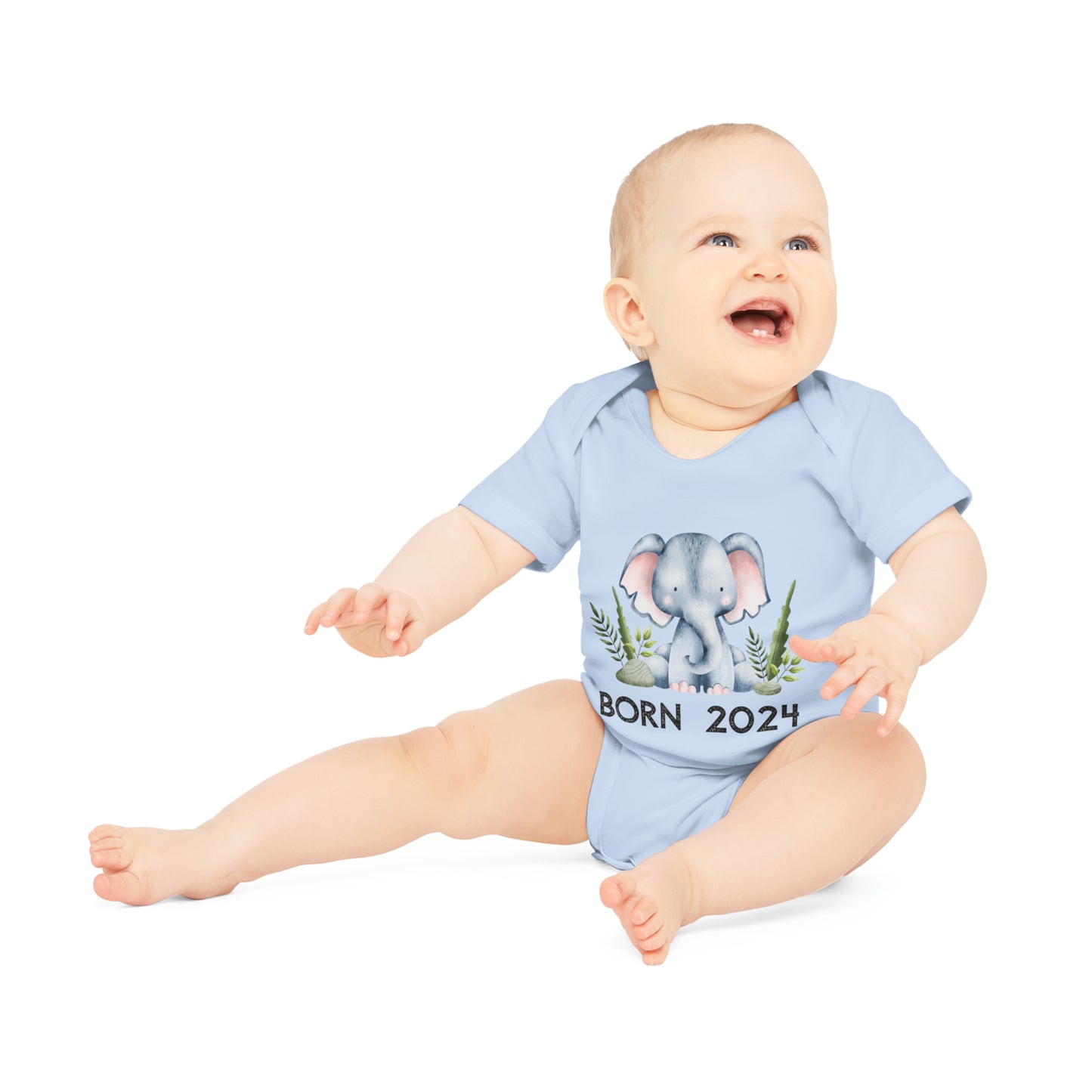 Short-sleeved organic bodysuits - born 2024 (elephant version 1)