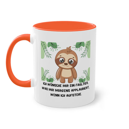 Ich wünsche mir ein Faultier, was mir morgens applaudiert, wenn ich aufstehe - Zwei-Ton-Tasse