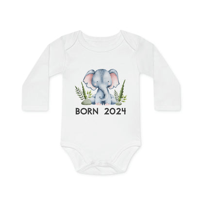 Organic long-sleeved baby romper - Born in 2024 (elephant version)