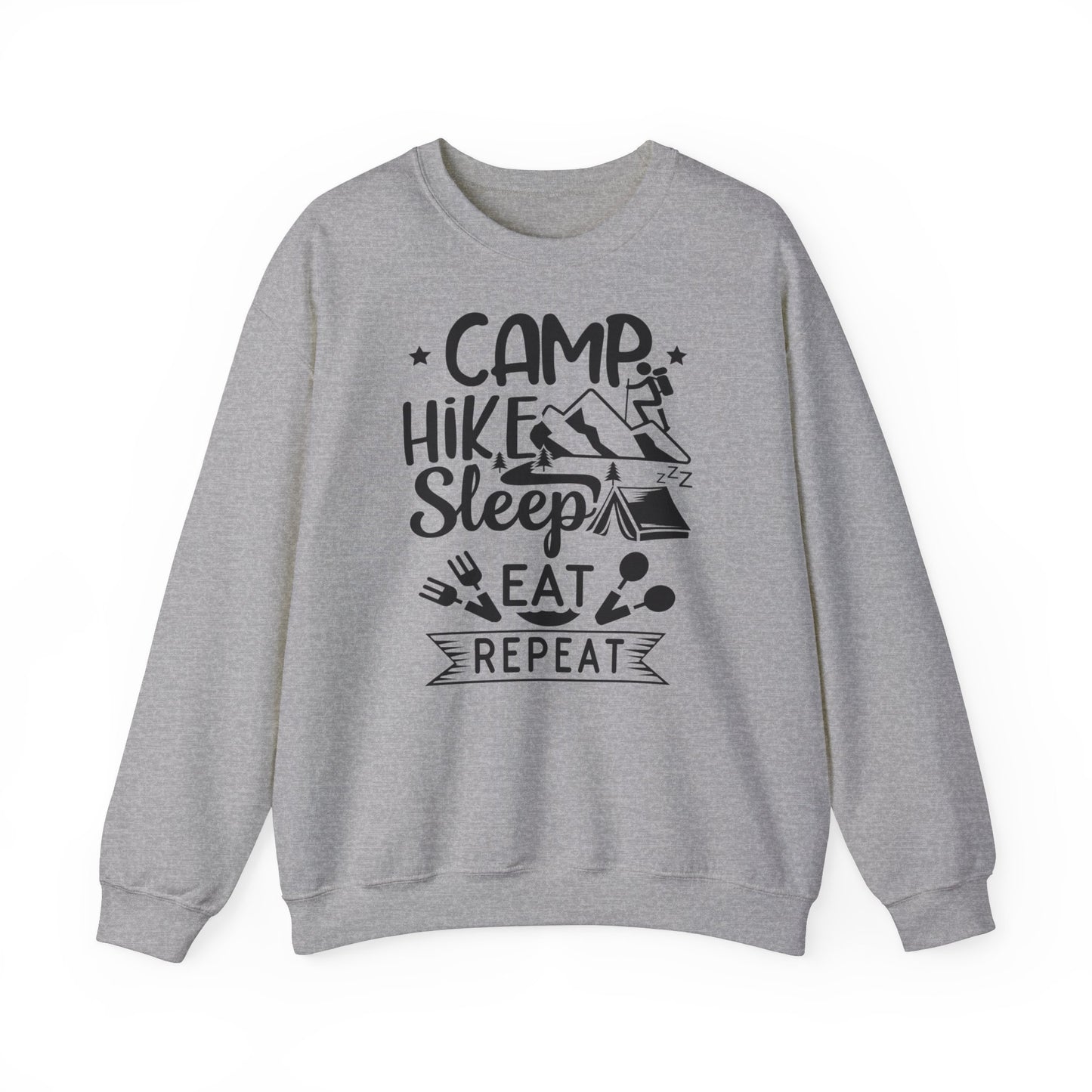 Unisex Sweatshirt - Camp, Hike, Sleep, Eat, Repeat (Zelte, wandere, schlafe, esse, wiederhole)