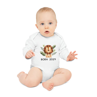 Organic long-sleeved baby romper - Born in 2024 (variant lion 2)