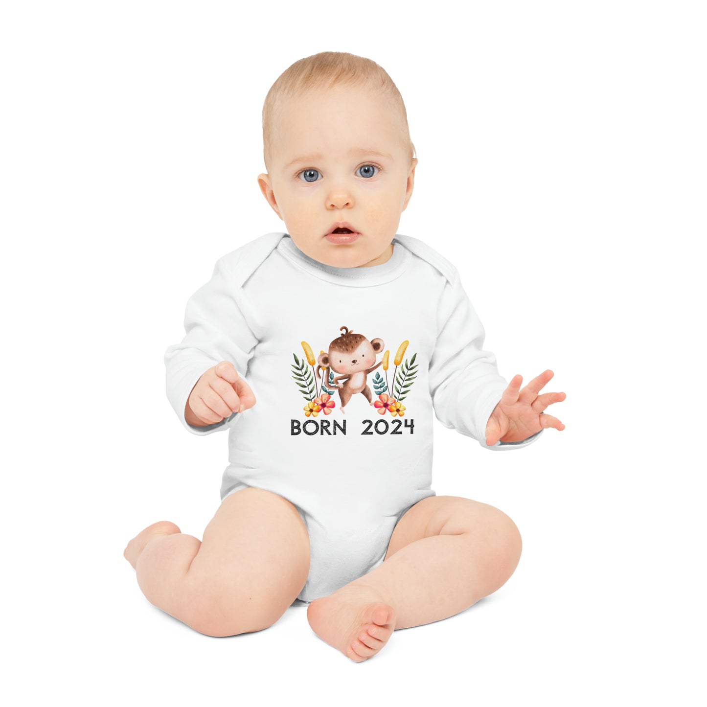 Organic long-sleeved baby romper - Born 2024 (monkey variant)