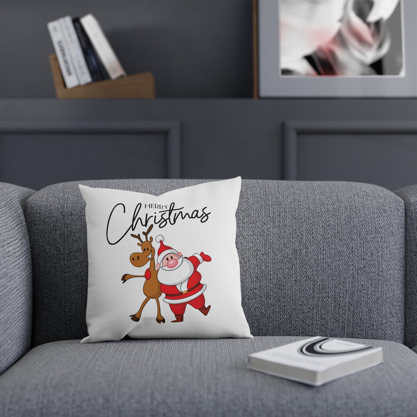 Merry Christmas Rentier und Santa - Sofa-/Dekokissen