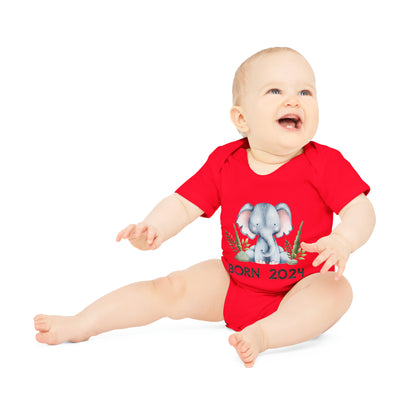 Short-sleeved organic bodysuits - born 2024 (elephant version 1)