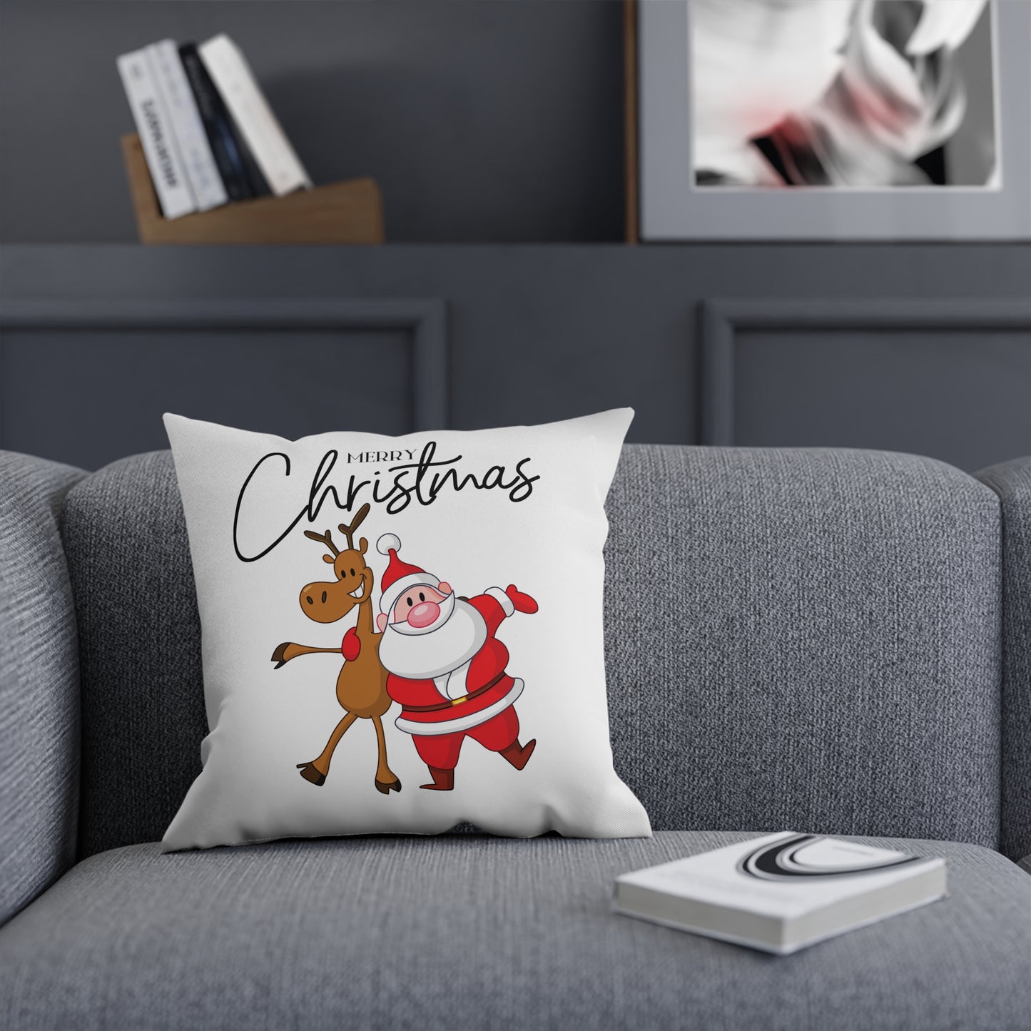 Merry Christmas Rentier und Santa - Sofa-/Dekokissen