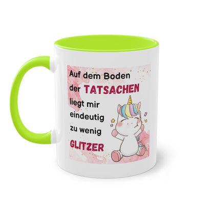 Auf dem Boden der Tatsachen liegt mir eindeutig zu wenig Glitzer - Zwei-Ton-Kaffeetasse