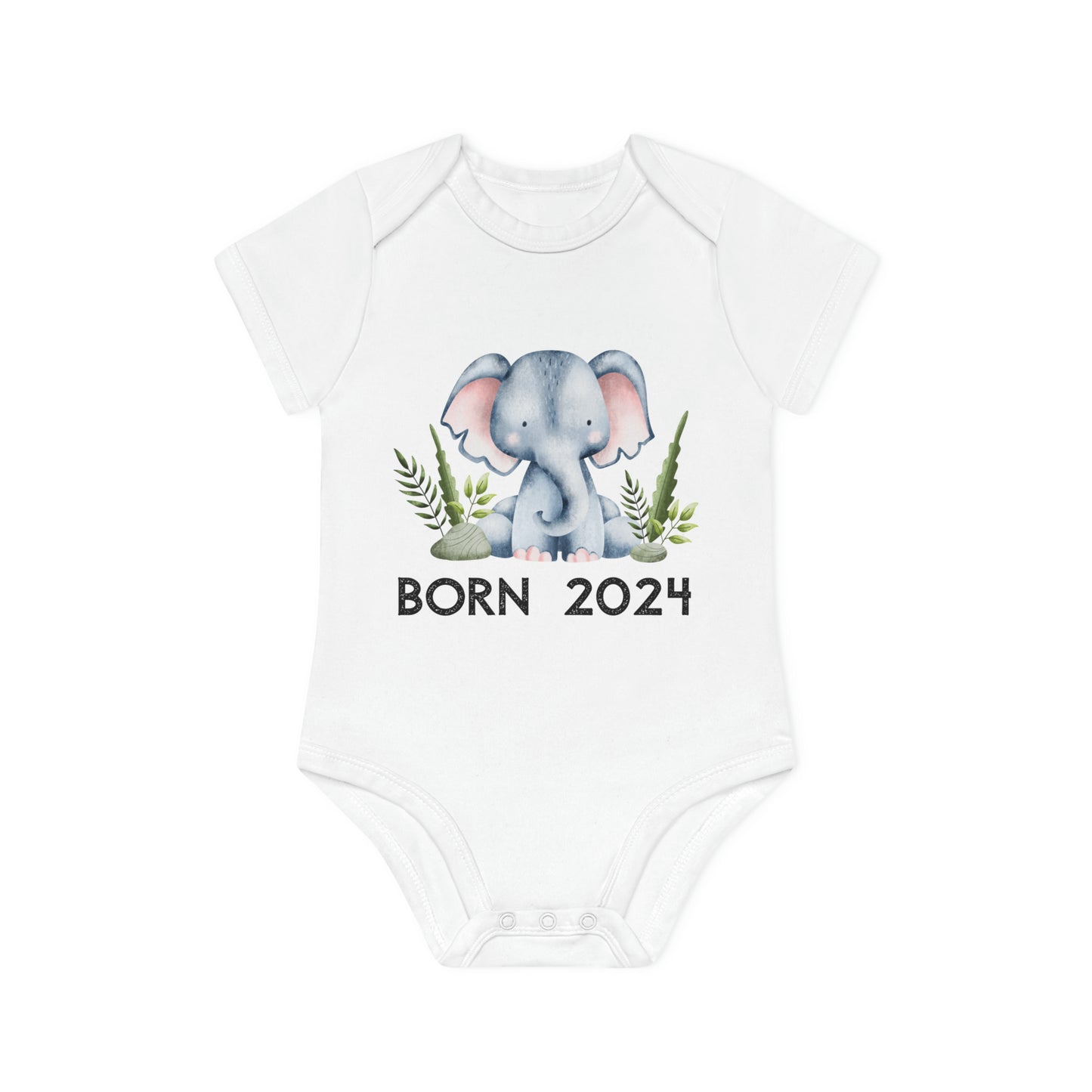 Short-sleeved organic bodysuits - born 2024 (elephant version 1)