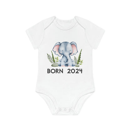 Short-sleeved organic bodysuits - born 2024 (elephant version 1)