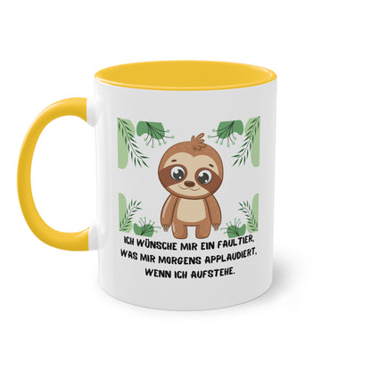 Ich wünsche mir ein Faultier, was mir morgens applaudiert, wenn ich aufstehe - Zwei-Ton-Tasse