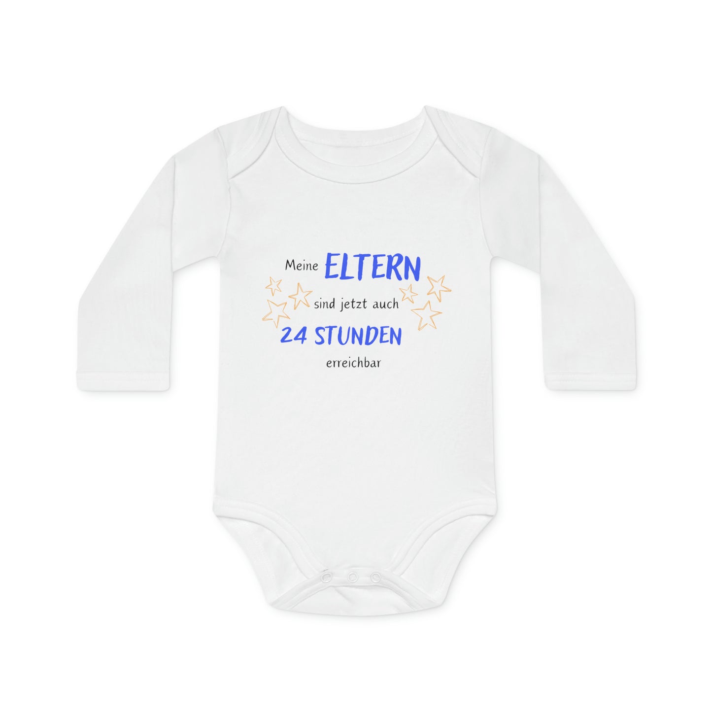 Organic long-sleeved baby romper - My parents can now also be reached 24 hours a day (variant 2)