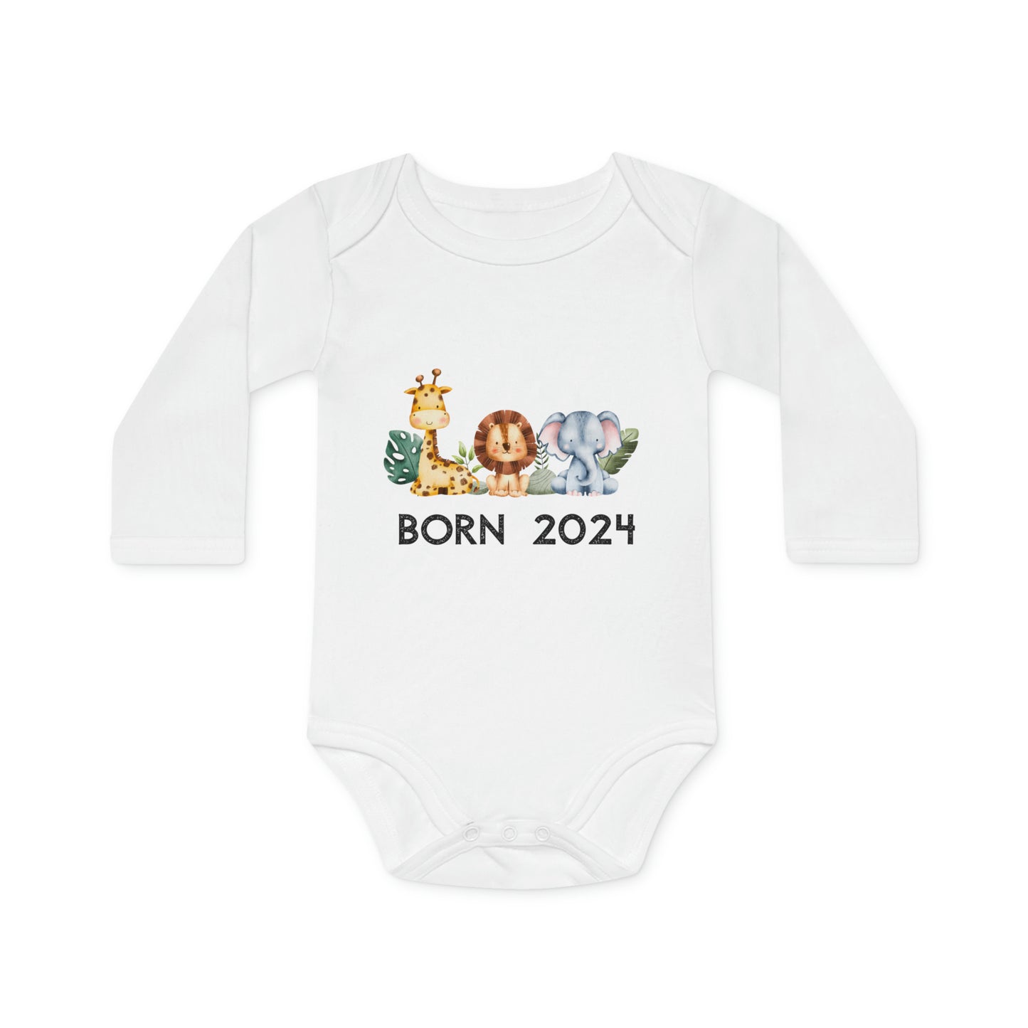 Bio-Langarm-Baby-Strampler - Born in 2024 (Variante Tiere)