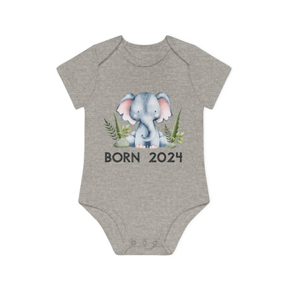 Short-sleeved organic bodysuits - born 2024 (elephant version 1)