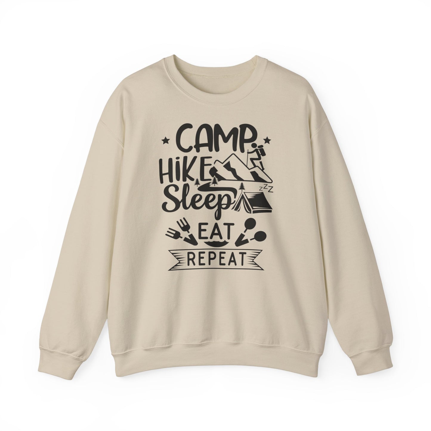 Unisex Sweatshirt - Camp, Hike, Sleep, Eat, Repeat (Zelte, wandere, schlafe, esse, wiederhole)