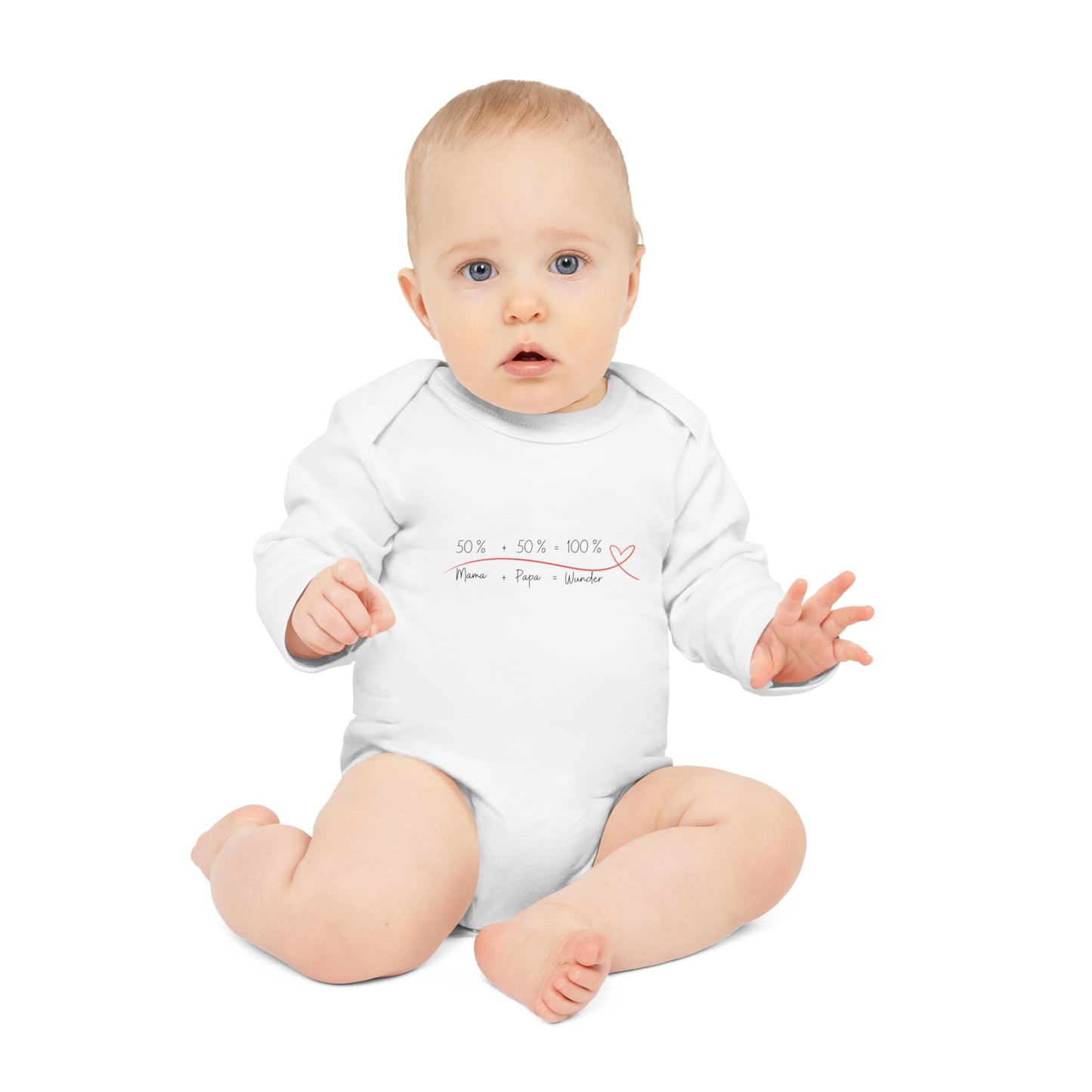 Organic long sleeve baby romper - 50% mom + 50% dad = 100% miracle