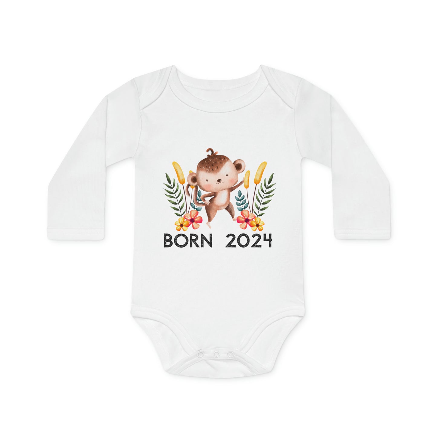 Organic long-sleeved baby romper - Born 2024 (monkey variant)