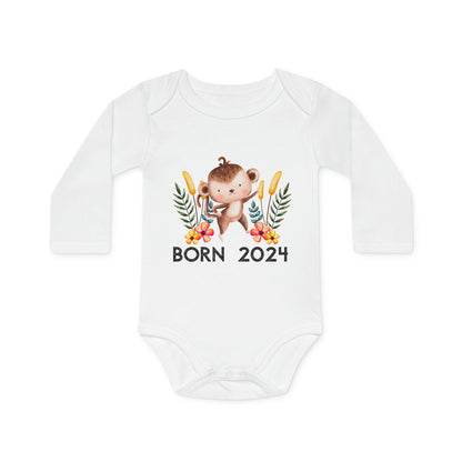 Organic long-sleeved baby romper - Born 2024 (monkey variant)