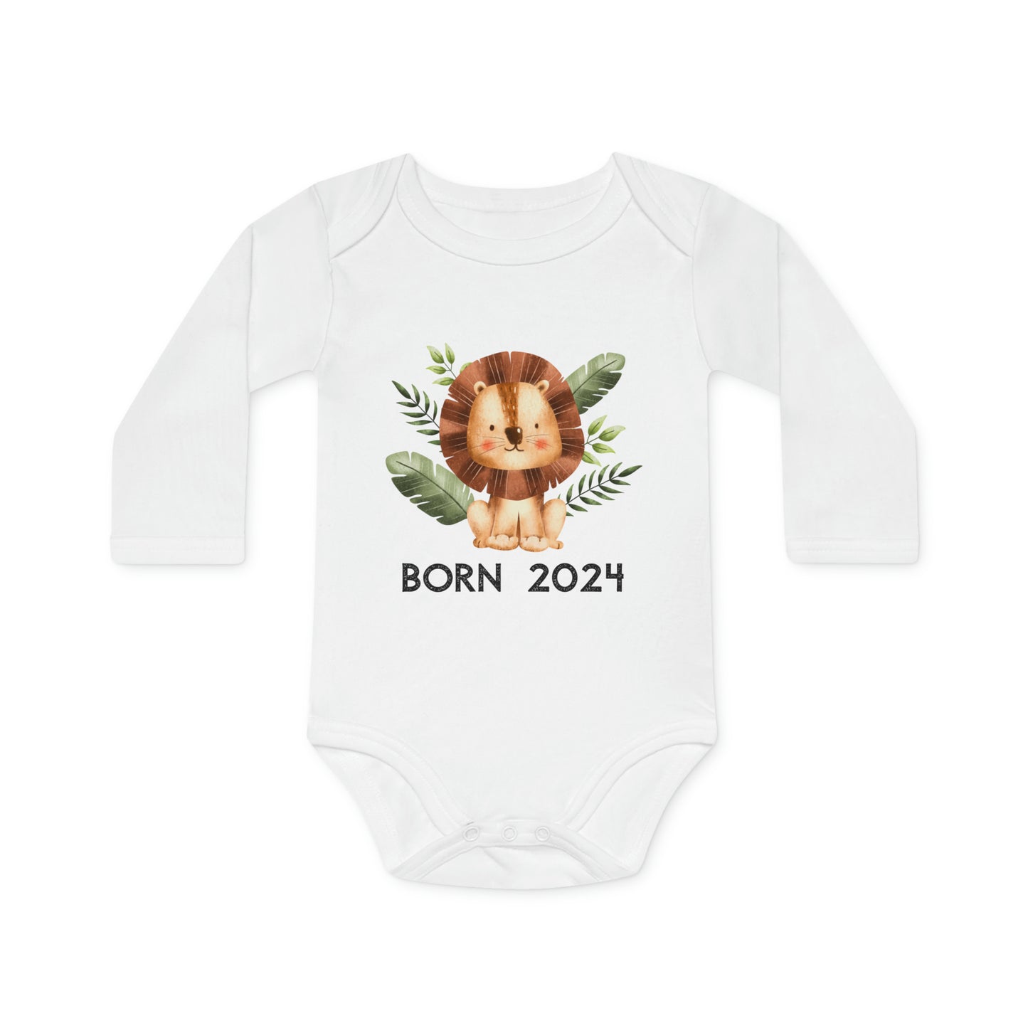 Organic long-sleeved baby romper - Born in 2024 (variant lion 2)