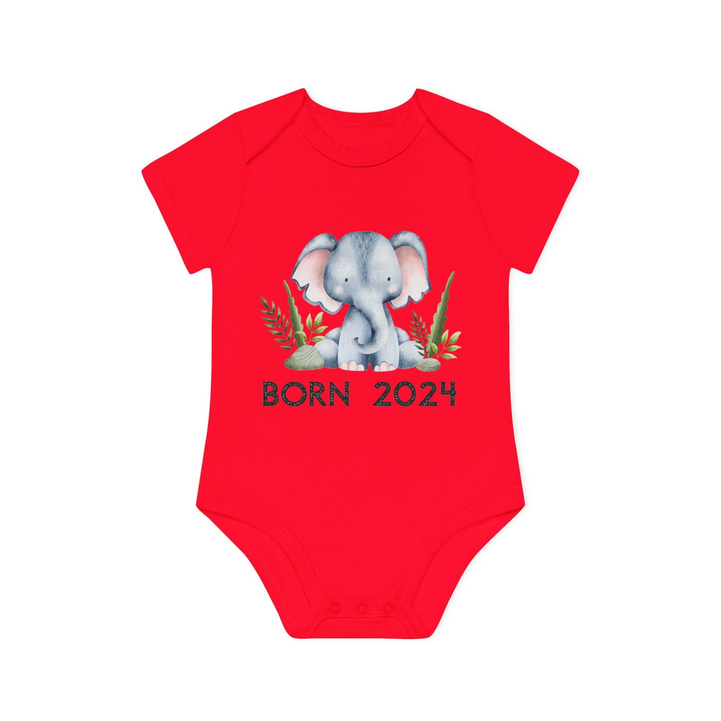 Short-sleeved organic bodysuits - born 2024 (elephant version 1)