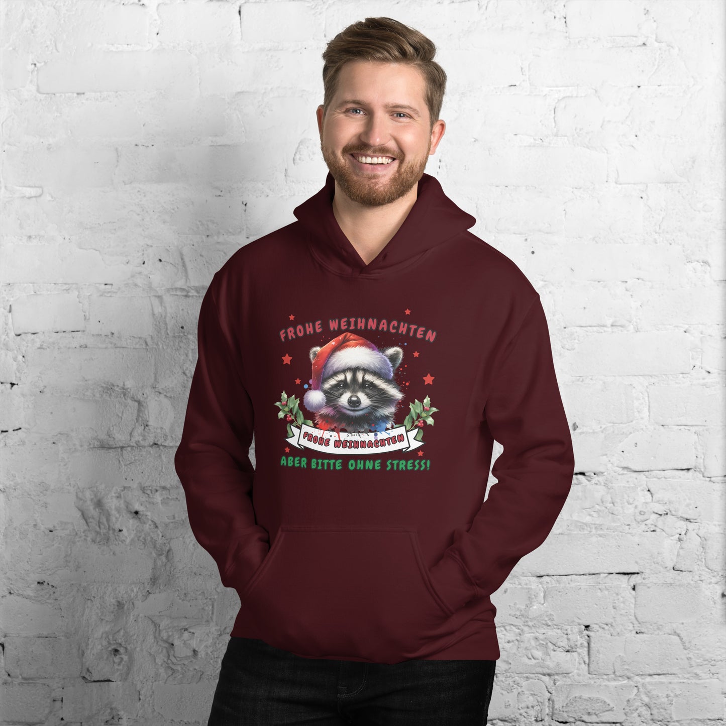 Weihnachts-Waschbär - Frohe Weihnachten, aber bitte ohne Stress! - Kapuzenpullover