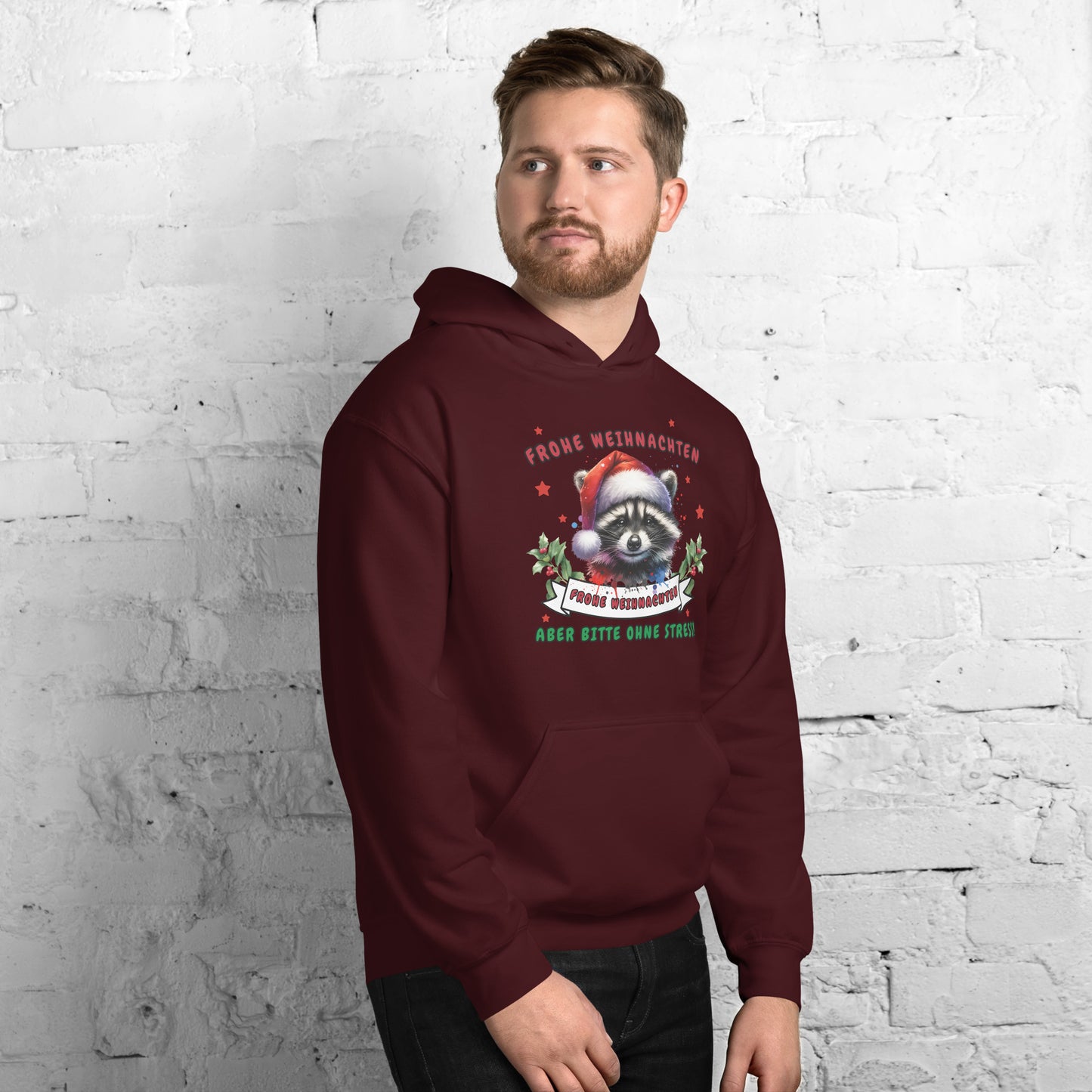 Weihnachts-Waschbär - Frohe Weihnachten, aber bitte ohne Stress! - Kapuzenpullover