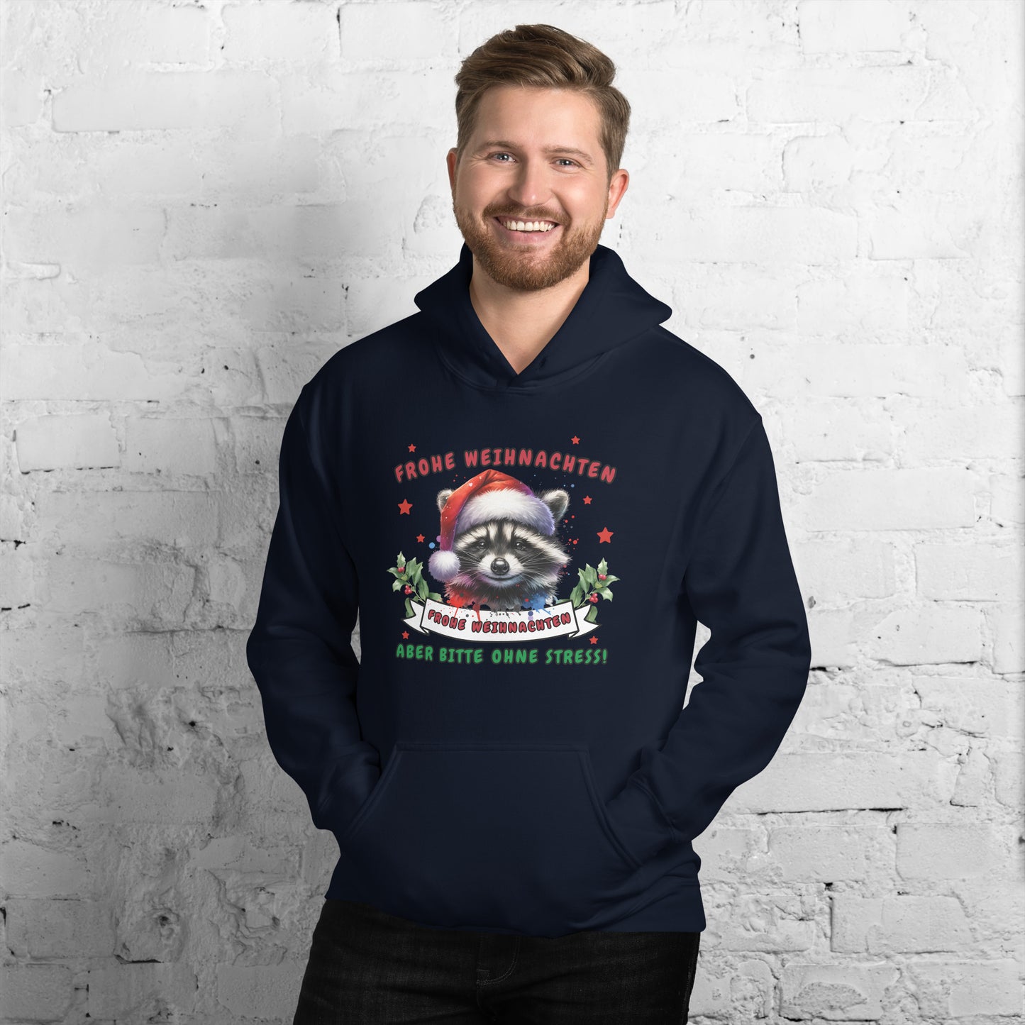 Weihnachts-Waschbär - Frohe Weihnachten, aber bitte ohne Stress! - Kapuzenpullover